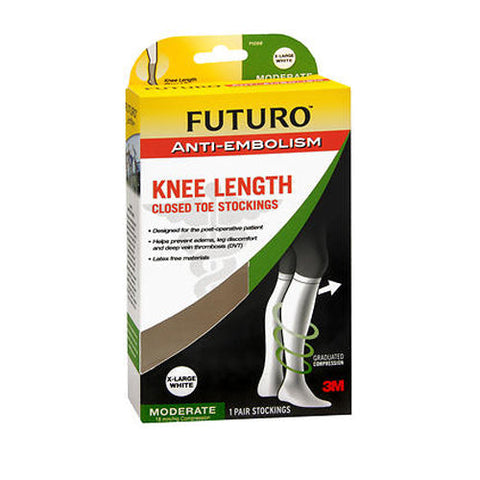 Futuro, Anti-Embolism Knee Length Closed Toe Stockings Unisex Moderate White X-Large, 1 Pair Futuro