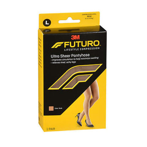 جوارب نسائية شفافة للغاية من 3M، موديل Futuro Energizing، بتصميم فرنسي من الدانتيل، لون بيج فاتح، مقاس كبير.