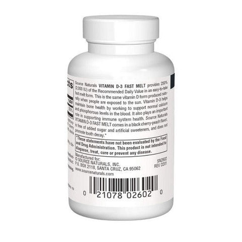 Source Naturals, Vitamin D-3, 2000 IU, Black Cherry-Peach 60 Tabs Source Naturals