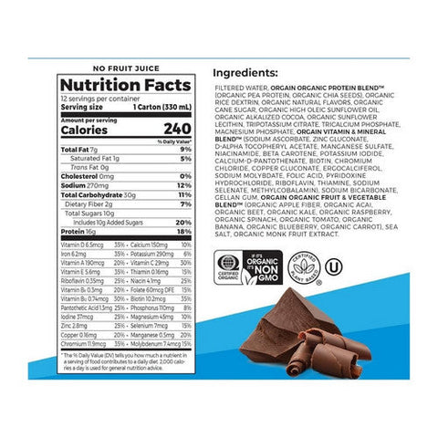 Orgain, Vegan Nutritional Shake Smooth Chocolate, 11 Oz(Case Of 12)