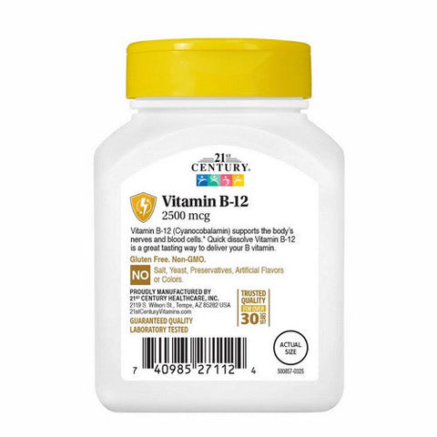 21st Century, Quick Dissolve Vitamin B-12 Cherry, 2,500 Mcg, 110 Tabs 21st Century