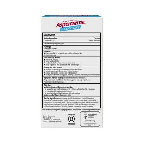 Aspercreme, 4% Lidocaine Pain Relief Foot Cream Max Strength, 4 Oz Aspercreme