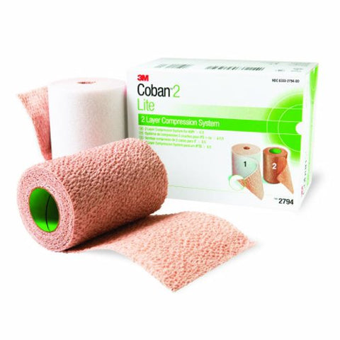 نظام ضمادات الضغط Coban2 Lite ثنائي الطبقات من 3M، مقاس 4 بوصات × 2.9/10 ياردة و4 بوصات × 5.1/10 ياردة، ذاتية اللصق، علبة تحتوي على قطعة واحدة