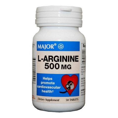Major Pharmaceuticals, Dietary Supplement Major  L-Arginine 500 mg Strength Tablet 50 per Bottle, Count of 1 Major Pharmaceuticals