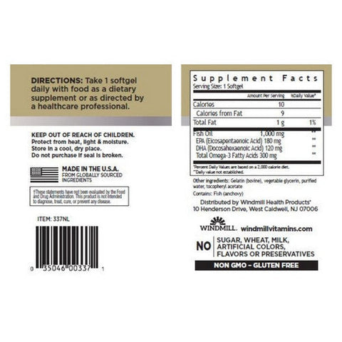 Windmill Health, Omega 3 Epa & Dha, 1000mg, 180 Softgels Windmill Health