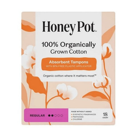 The Honey Pot, Organic Regular Tampons Plastic Applicator Unscented, 18 Count