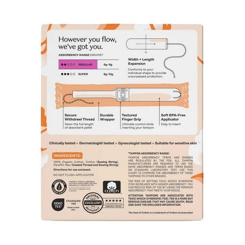 The Honey Pot, Organic Regular Tampons Plastic Applicator Unscented, 18 Count