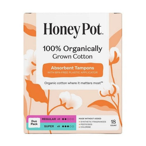 The Honey Pot, Duo Pack Tampon Plastic Applicator Unscented, 18 Count