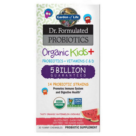 Garden of Life, Dr. Formulated Probiotics Organic Kids + 5 Billion CFU, Watermelon Cool, 30 Chewable Tabs Garden of Life