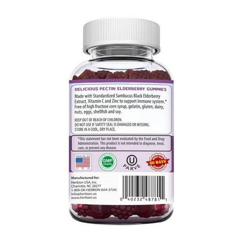Herbion Naturals, Elderberry Gummies With Vitamin C And Zinc Raspberry, 60 Count