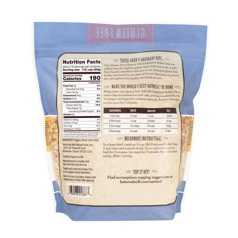Bobs Red Mill, Organic Old Fashioned Rolled Oats Gluten Free, 32 Oz(Case Of 4)