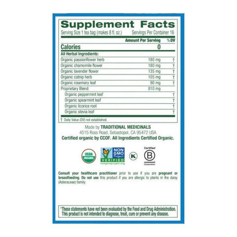 Traditional Medicinals, Organic Cup Of Calm Chamomile Mint Caffeine Free, 16 Bags Traditional Medicinals