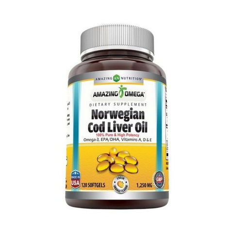 Amazing Nutrition, Amazing Omega Norwegian Cod Liver Oil Orange, 1250 mg, 120 Softgels