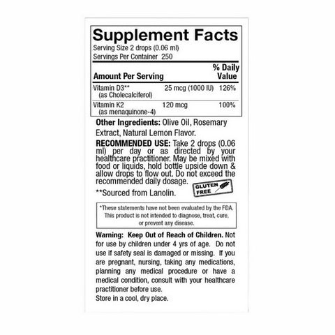 Nature's Answer, Vitamin D3 And K2 Drops, 0.5 Oz