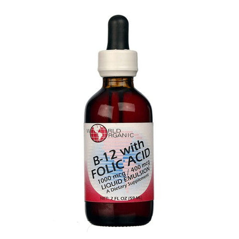World Organics, B-12 with Folic Acid, 400 mcg / 1000 mcg, 2 Oz World Organics