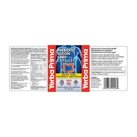 Yerba Prima, Prebiotic Colon Care Caps, 625 mg, 180 Caps