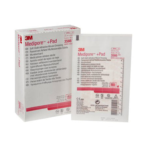 ضمادات قماشية ناعمة من 3M، 3M Medipore +Pad، مقاس 3.5 × 4 بوصة، علبة تحتوي على 25 ضمادة