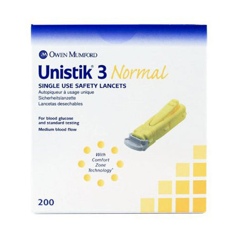 Unistik, Safety Lancet 23 Gauge Retractable Push Button Activation Finger, Box Of 200