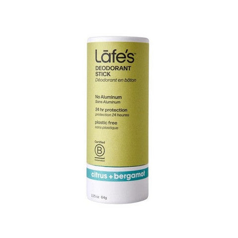Lafes Natural Body Care, Natural Deodorant Stick Plastic Free Citrus And Bergamot, 2.25 Oz