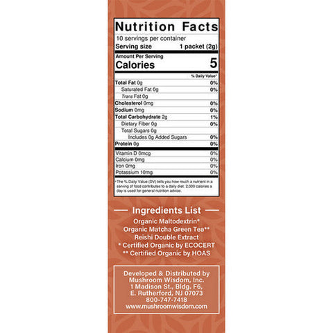 Maitake Mushroom Wisdom, Matcha Reishi Extract Sticks, 10 Count