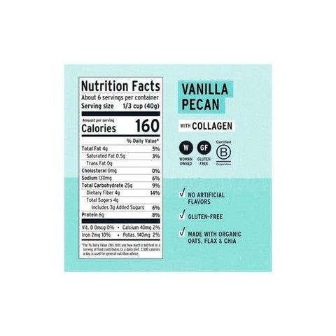 Purely Elizabeth, Superfood Oatmeal Vanilla Pecan Pouch With Collagen, 8 Oz (Case Of 6)