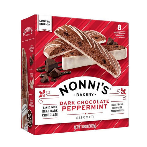 Nonnis, Dark Chocolate Peppermint Italian Biscotti Cookies, 6.88 Oz (Case Of 6) Nonnis