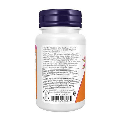 Now Foods, Vitamin D-3, 5000 IU, 30 Softgels Now Foods