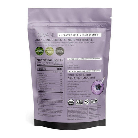 Truvani, Organic Plant Based Protein Powder Unflavored, 19.75 Oz