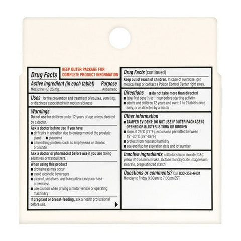 Foster And Thrive, Less Drowsy Motion Sickness Meclizine Hcl, 25 Mg, 8 Tabs