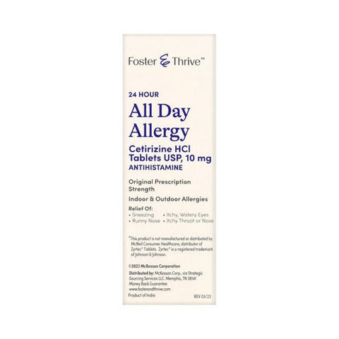 Foster And Thrive, 24 Hour All Day Allergy Cetirizine Hcl, 10 Mg, 60 Tabs
