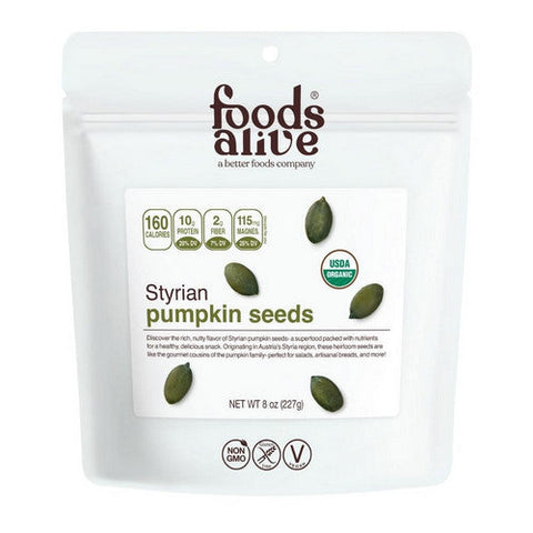 Foods Alive, Organic Styrian Pumpkin Seeds, 8 Oz Foods Alive