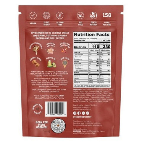 Pan's Mushroom Jerky, Mushroom Jerky Applewood BBQ, 2.2 Oz (Case Of 6)