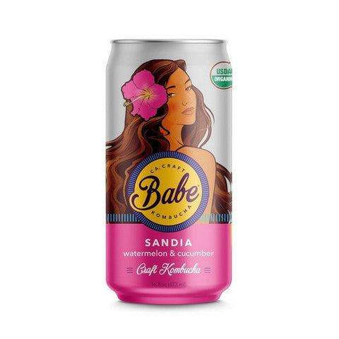 Babe Kombucha, Organic Sandia Watermelon Cucumber Flavor Can, 16 Oz (Case Of 12)