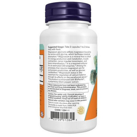 Now Foods, Magnesium Glycinate with BioPerine, 60 Veggie Capsules Now Foods