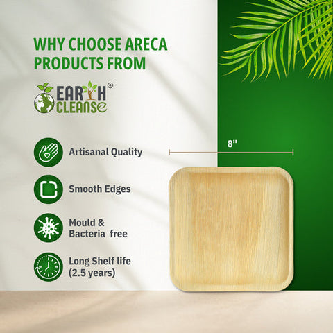 Earth Cleanse, Areca Palm Leaf Square Plates 8-Inch, Pack of 25