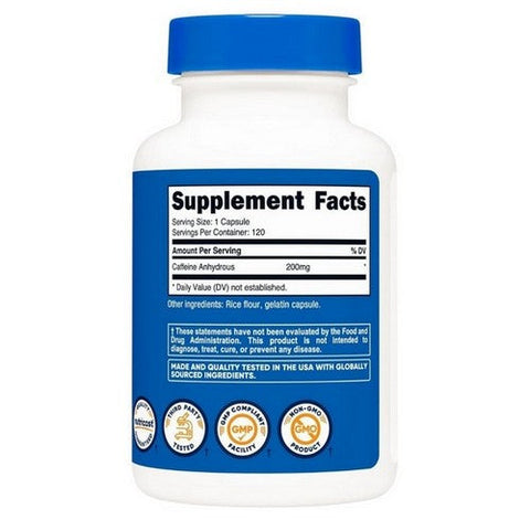 Nutricost, Caffeine Capsules, 200 Mg, 120 Count