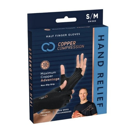 Copper Compression, Arthritis Half Finger Gloves Small And Medium, 1 Pair Copper Compression