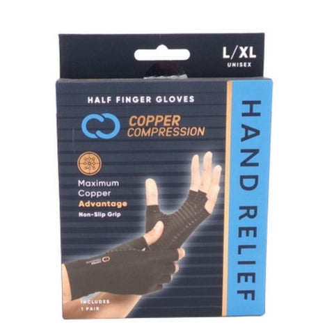 Copper Compression, Arthritis Half Finger Gloves Large And X-Large, 1 Pair Copper Compression