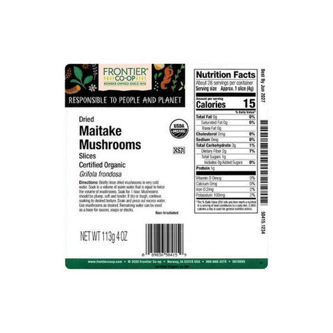 Frontier Co-op, Organic Maitake Mushrooms Dried Slices, 0.25 Lb Frontier Co-op