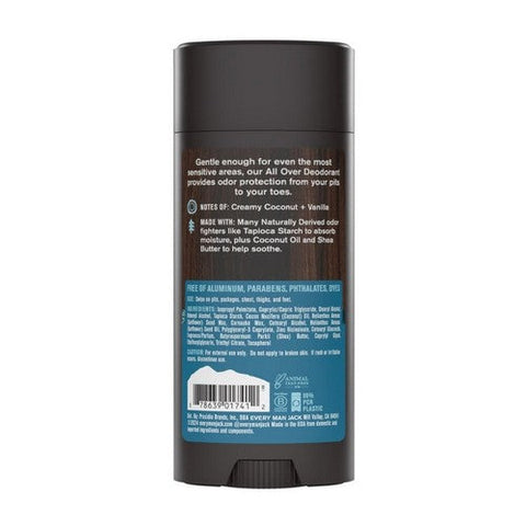 Every Man Jack, All Over Solid Deodorant Coconut Plus Vanilla, 2.6 Oz Every Man Jack