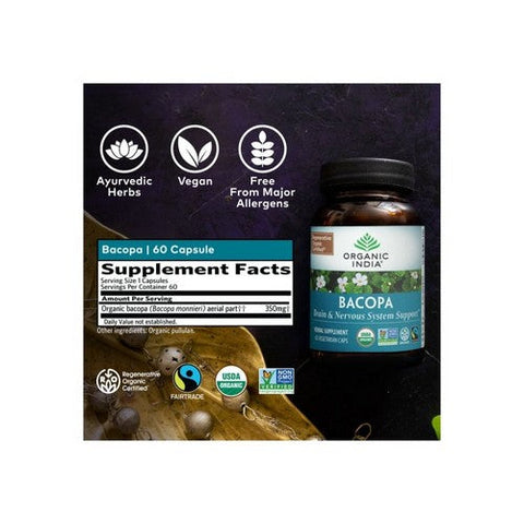 Organic India, Bacopa Supplement, 60 Veg Caps Organic India