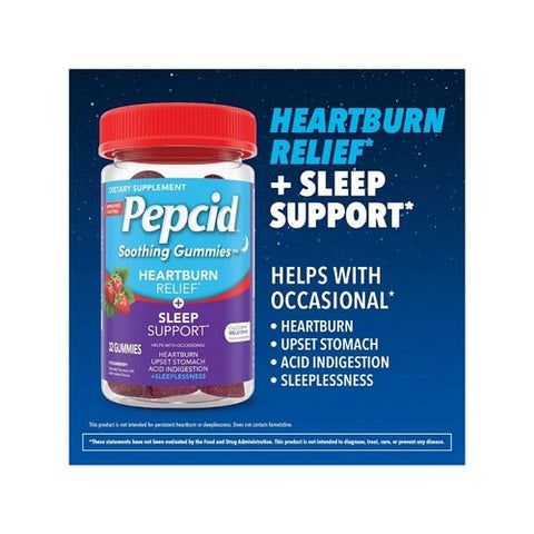 Pepcid, Soothing Heartburn Relief Plus Sleep Support Gummies Strawberry, 32 Count Pepcid