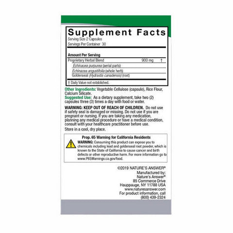 Nature's Answer, Echinacea And Goldenseal, 900 Mg, 60 Veg Caps Nature's Answer