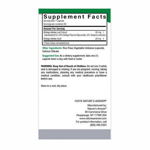 Nature's Answer, Ginkgo Standardized, 80 Mg, 60 Veg Caps Nature's Answer