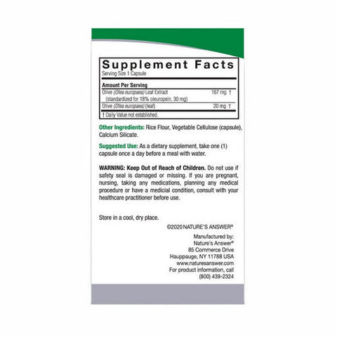 Nature's Answer, Olive Leaf Standardized, 187 Mg, 60 VegCaps Nature's Answer