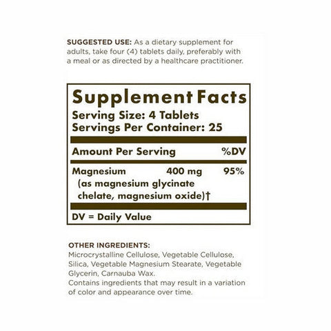 Solgar, Chelated Magnesium Tablets, 100 Tabs