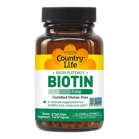 Country Life, Biotin High Potency Vegetarian, 5 MG, 120 Caps
