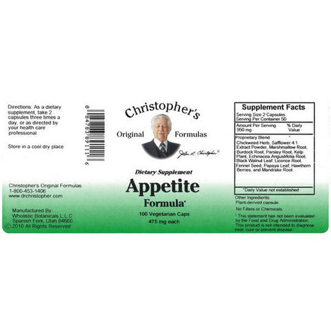 Dr. Christophers Formulas, Appetite Formula, 100 Vegicaps