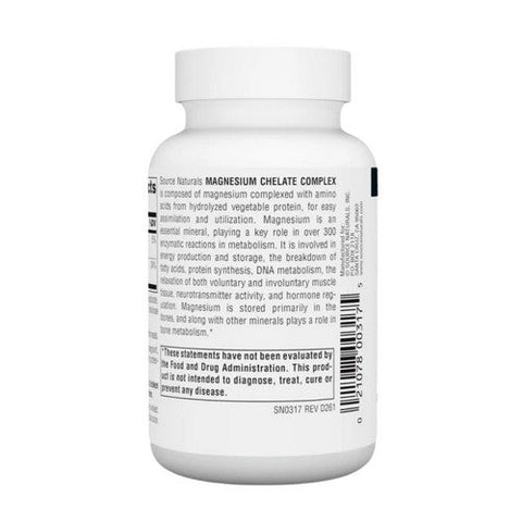 Source Naturals, Magnesium Chelate Complex, 100 Mg, 100 Tabs Source Naturals