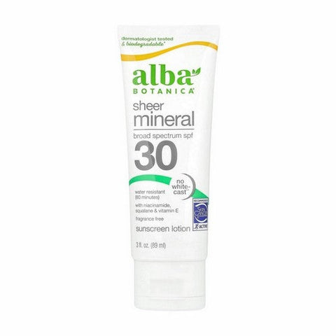 Alba Botanica, Sheer Mineral Sunscreen Lotion Spf 30 Fragrance Free, 3 Oz (Fragrance Free SPF 30) Alba Botanica